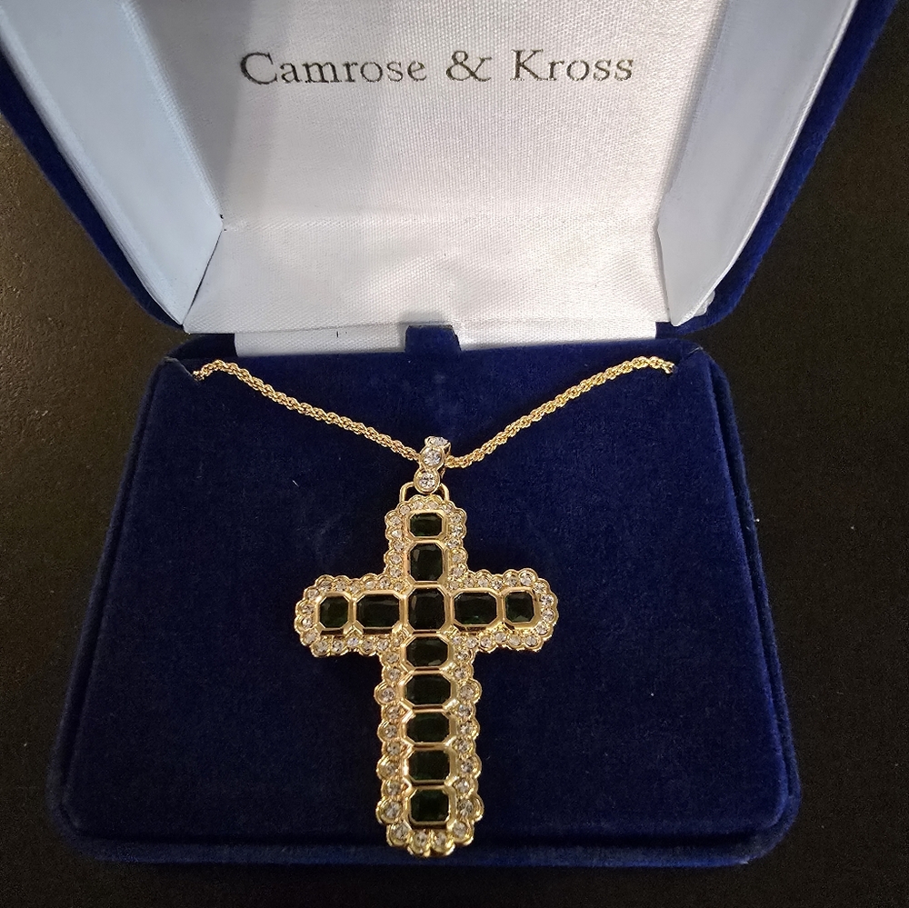Camrose & Kross Cross with Green gem stones